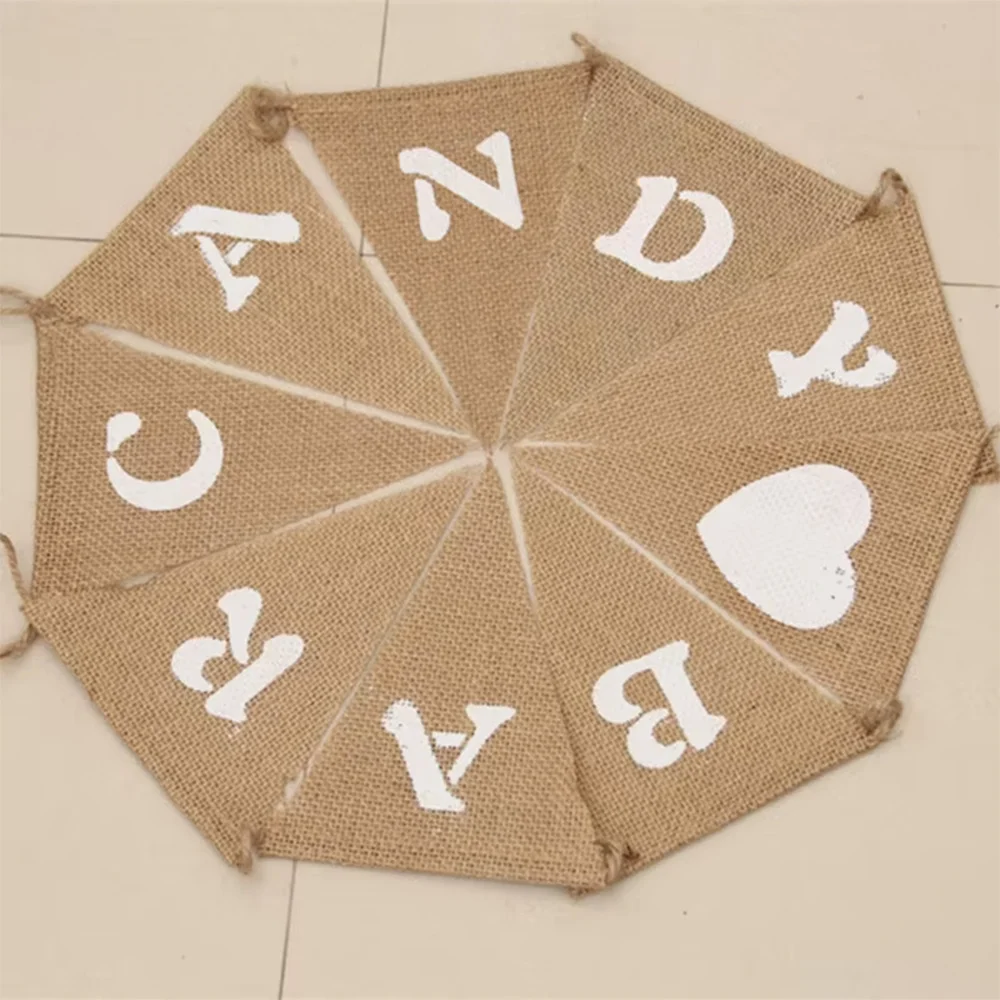 Vintage Jute Hessian Flags Burlap Bunting Banner for Wedding Birthday Party Photo Props Hanging Banner Backdrop DecorationAA7940