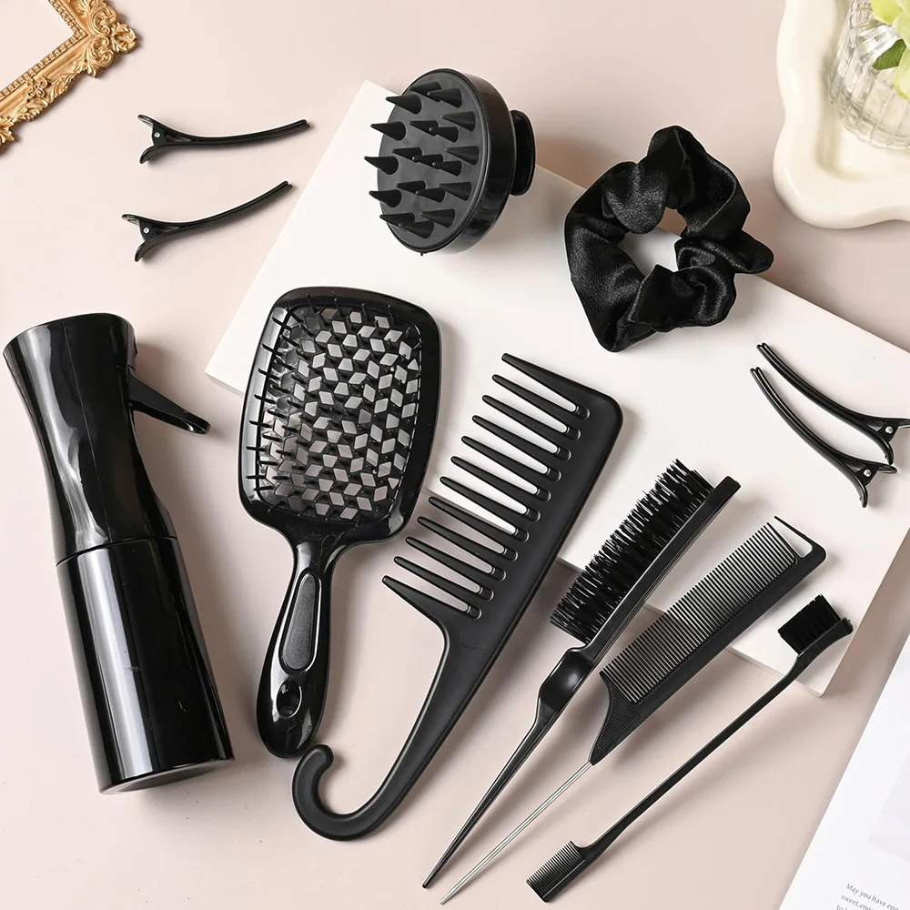 

12 Pcs Hair Styling Brush Set with Detangler, Teasing, Rat Tail, Edge Brushes and Baby Hair Brushes - Soft Bristles for Women
