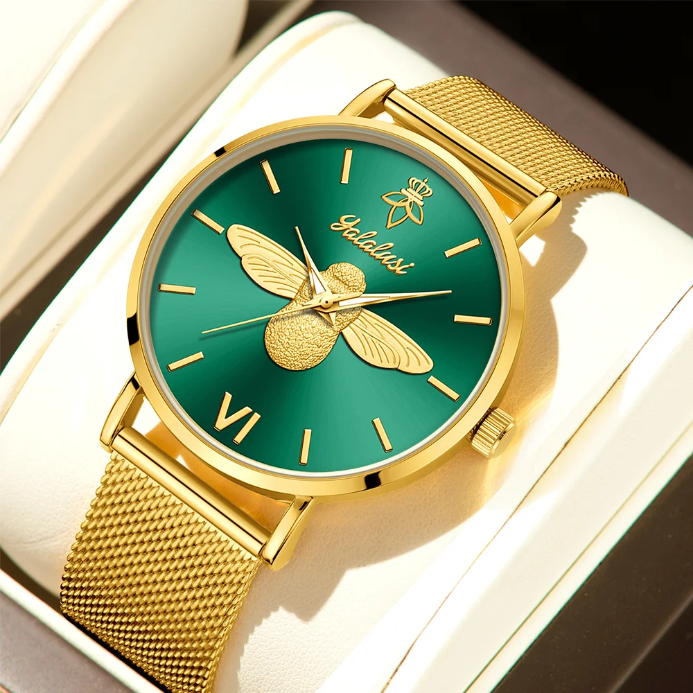 YaLaLuSi Minimalist Quartz Couple’s Watches with 3D Bee Relief Design for Men and Women Relojes De Mujeres