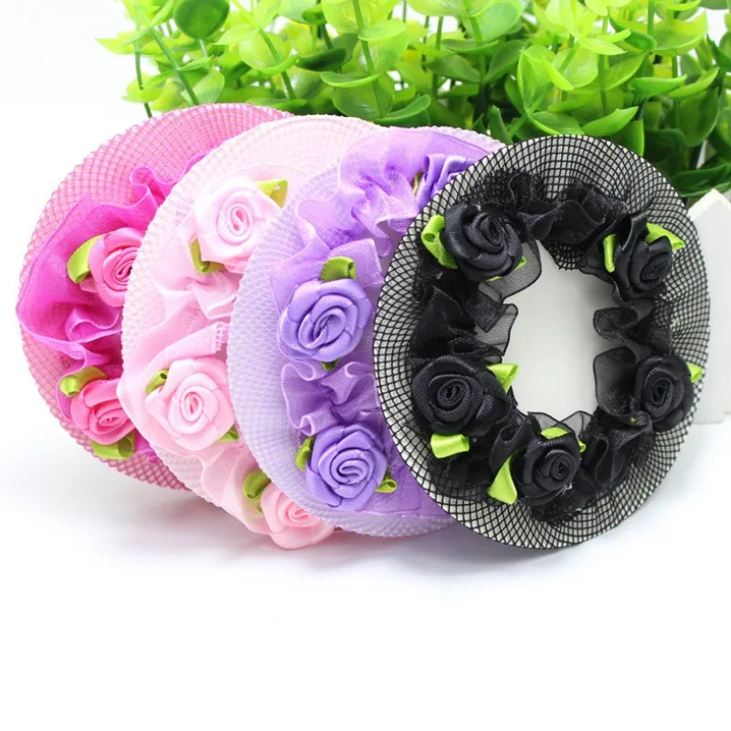 Girl Women Bun Cover Snood Hair Net Hair Nets Latin Ballet Dance Crochet Snoods Accessories With Flower