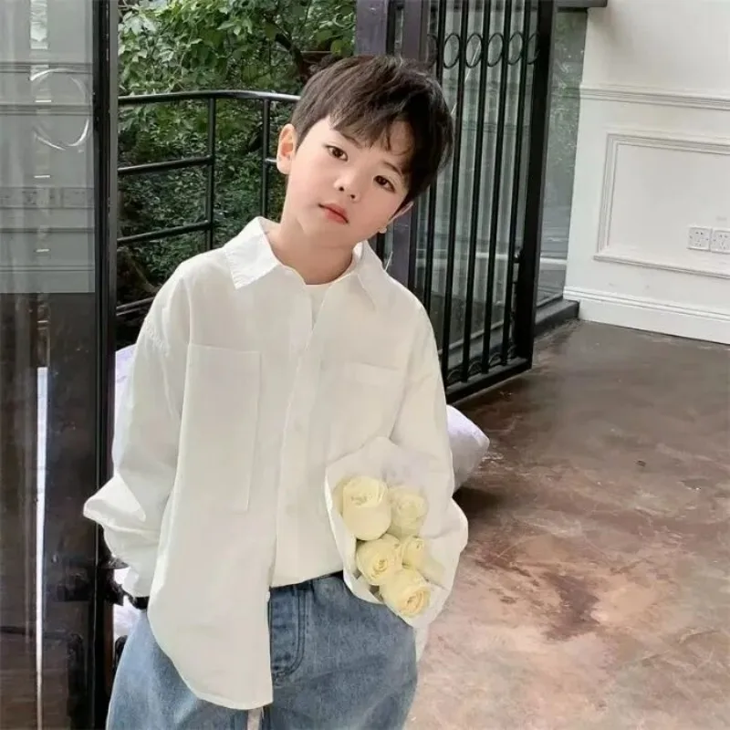 

Boys' casual shirt jacket for spring and summer, children's long sleeved handsome long sleeved western-style shirt