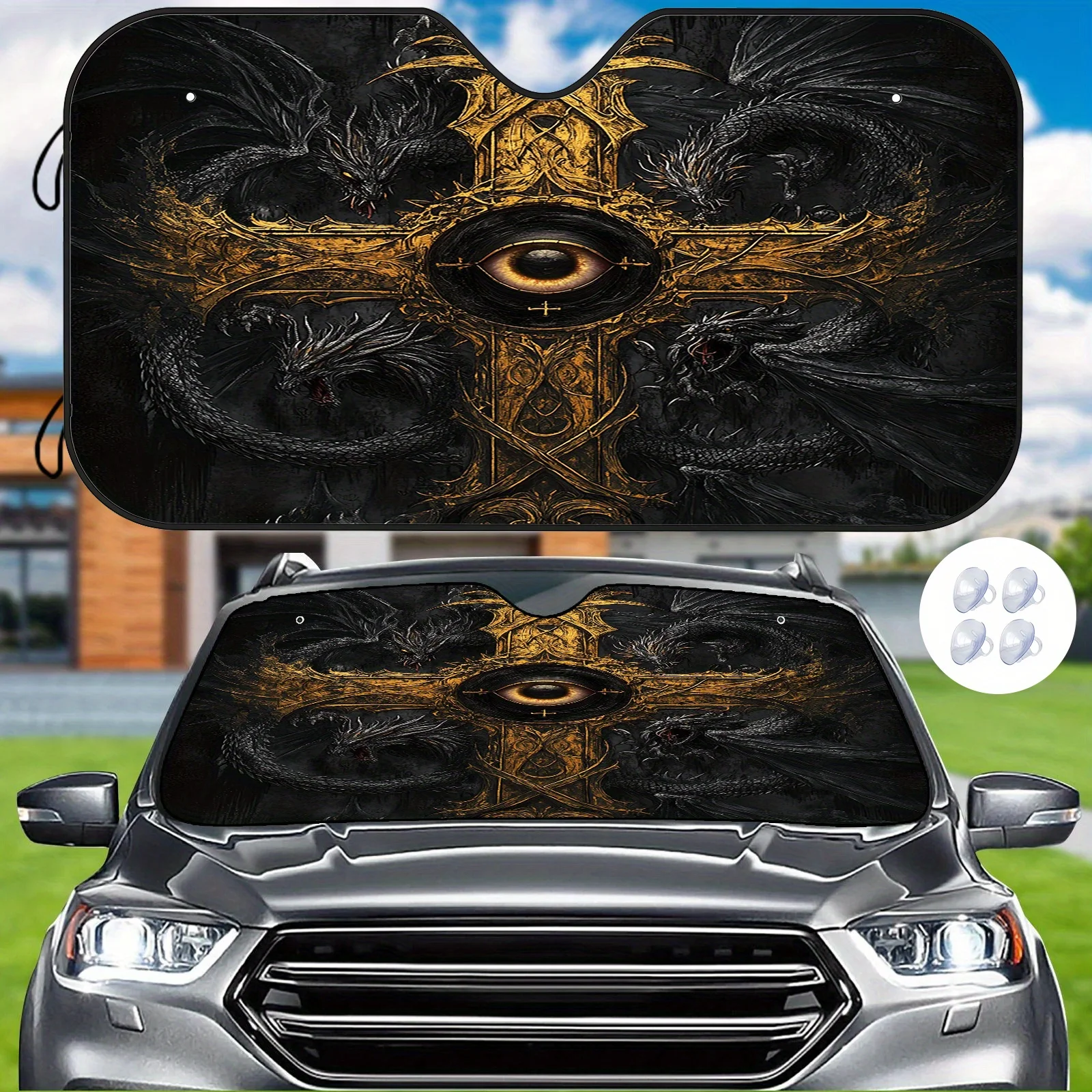 

Автомобильный солнцезащитный козырек Dark Dragon Cross — теплоизоляционный и устойчивый к царапинам чехол на лобовое стекло с дизайном Golden Dragon, в комплект всасывания