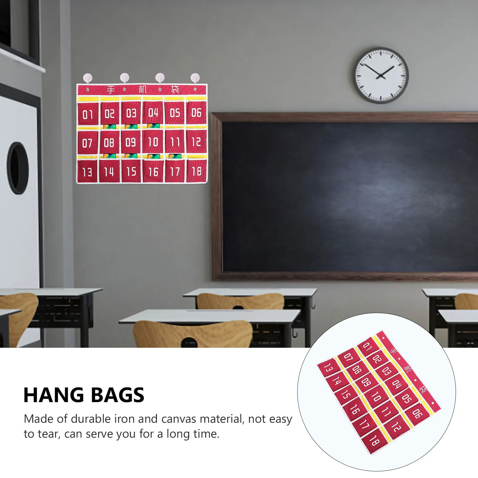 

1Set Wall-Mounted Hanging Storage Bag Canvas Iron Organizer Multi-Pocket Practical Storage Solution Phone Organizer