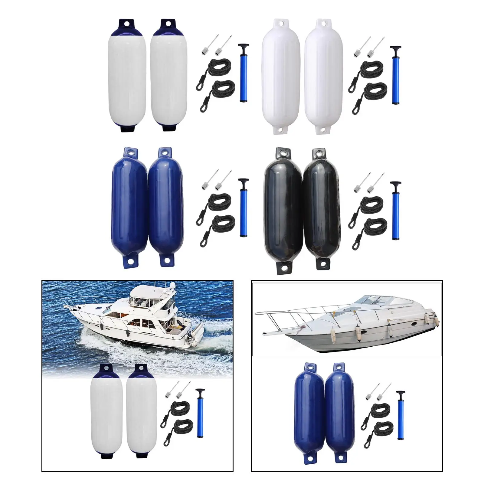 2 pieces of boat fenders with rope and inflator pump for docking against