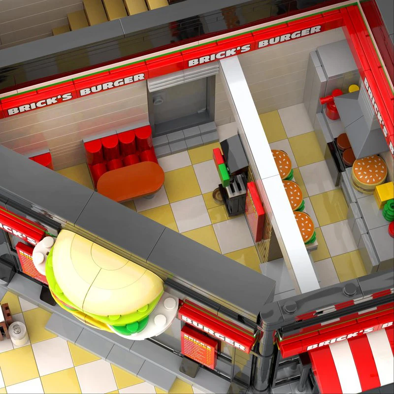 City Street View Moc Mattoni da costruzione Burger Ristorante Modello Tecnologia Blocco modulare Giocattolo Assemblaggio fai-da-te Set natalizio Regali