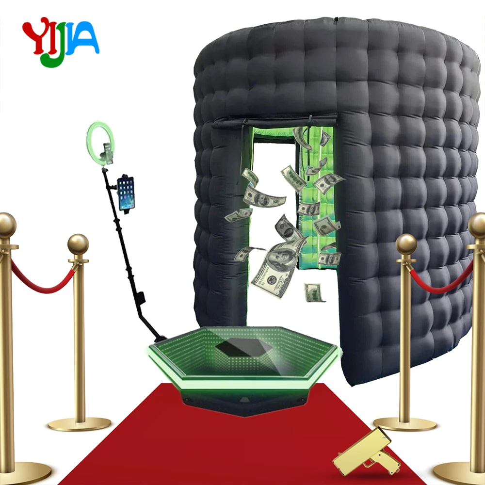 

Stock 10ft Portable Led Photobooth Backdrop Inflatable 360 Photo Booth Enclosure with Led Lights For Event Party Rental