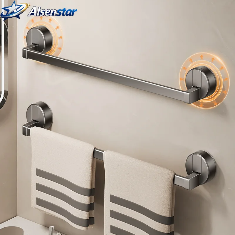 Bathroom Suction Cup Towel Rack Non-perforated Storage Rack Wall-mounted Single-rod Bath Towel Storage Rack