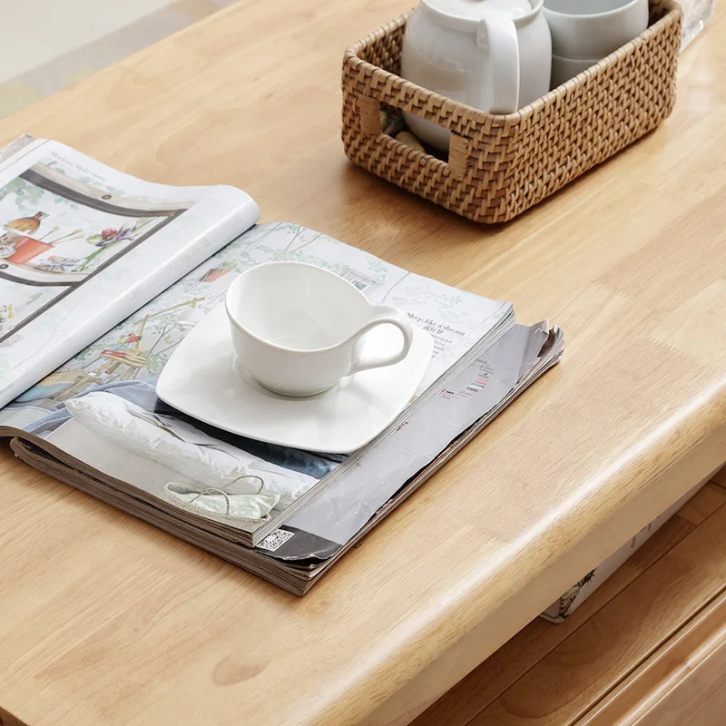 Modern simple Nordic style solid wood drawer coffee table rectangular living room storage few log tea table drinking