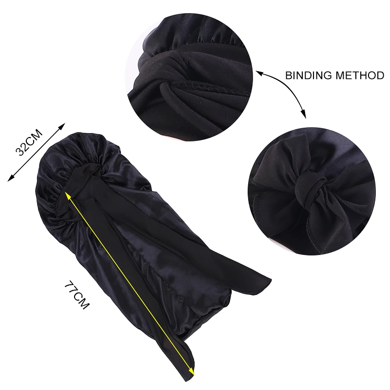 Women Satin Bonnets Adjustable Long Barrel Nightcap Solid Color Bow Lady Sleepcap Dry Hair Shower Hat Beauty And Hair Care Cap image 2