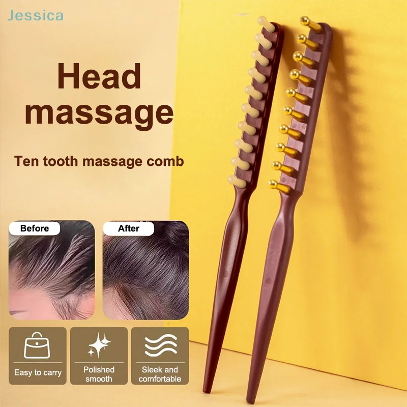 ♥Head Meridians Massage Comb Copper Wood Meridians Comb Needling Guasha Scalp Relax Tools