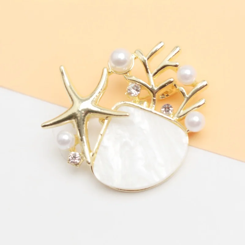 Fashion Vintage Sea Animal Starfish Imitation Shell Brooch for Men and Women Universal Pin Accessory Gift