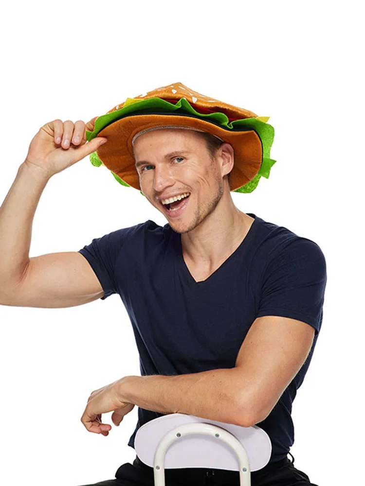 Divertido Sombrero de loween con Diseño de Comida, Gorra de Poliéster con Diseño de Hot Dog, Pizza, Hamburguesa, Cacahuete...