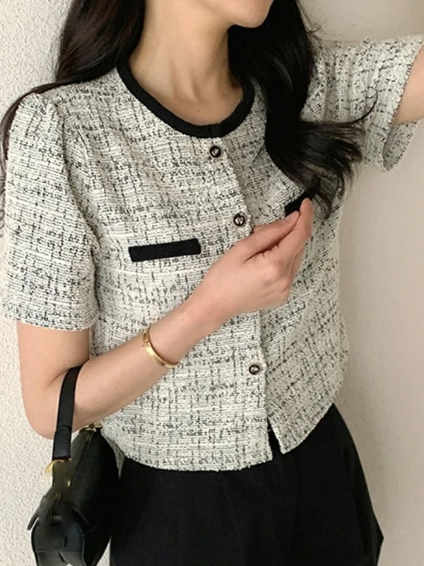 

Ort пальто корейский Sle грубый твид женский летний новый круглый Ne Svel верхняя одежда Ele Quali маленький размер