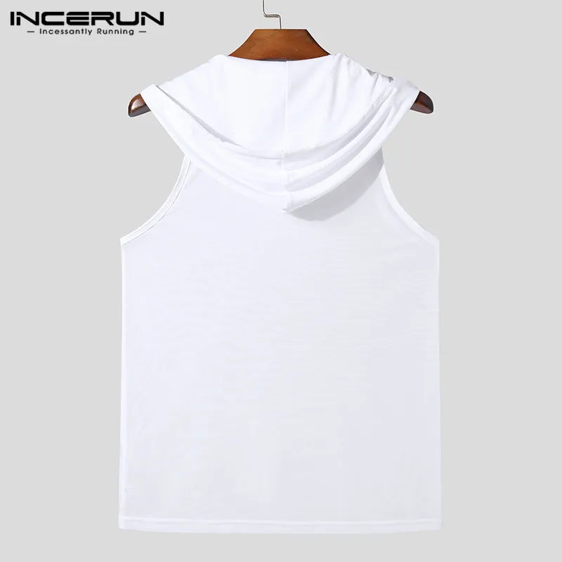 INCERUN Tops 2024 American Style Fashionable Men See-through Mesh Hooded Vests Sexy Leisure Streetwear Thin Male Tank Tops S-5XL