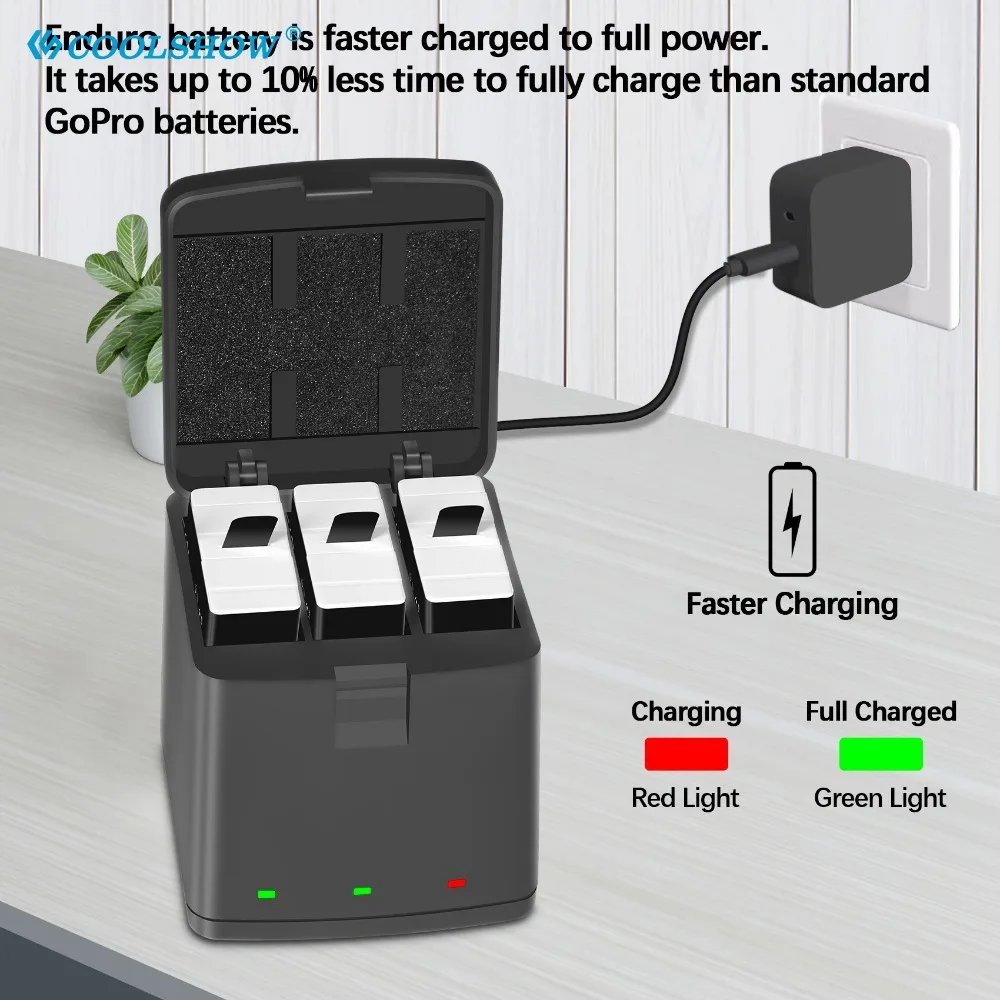 

Enduro Battery For Gopro Hero 12 Black Batteries Charger Accessories For Go pro Hero 11 / 9 / 10 + Black 1800mah Battery