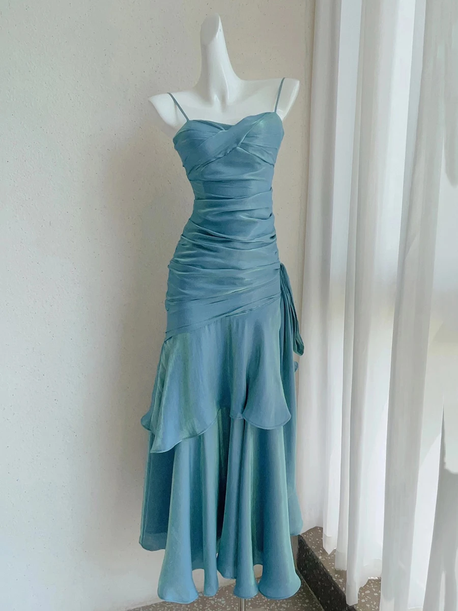 Reddachic brilhante sereia vestido de festa feminino cetim camisola querida bodycon plissado em camadas maxi vestido longo vestido de baile de noite