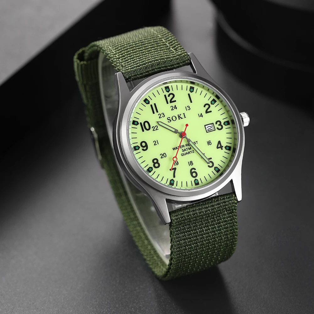 Fashion Mens Watches Luminous Hands Clock Luxury Military Sports Calendar Quartz Wristwatch Men Casual Nylon Watch Reloj Hombre