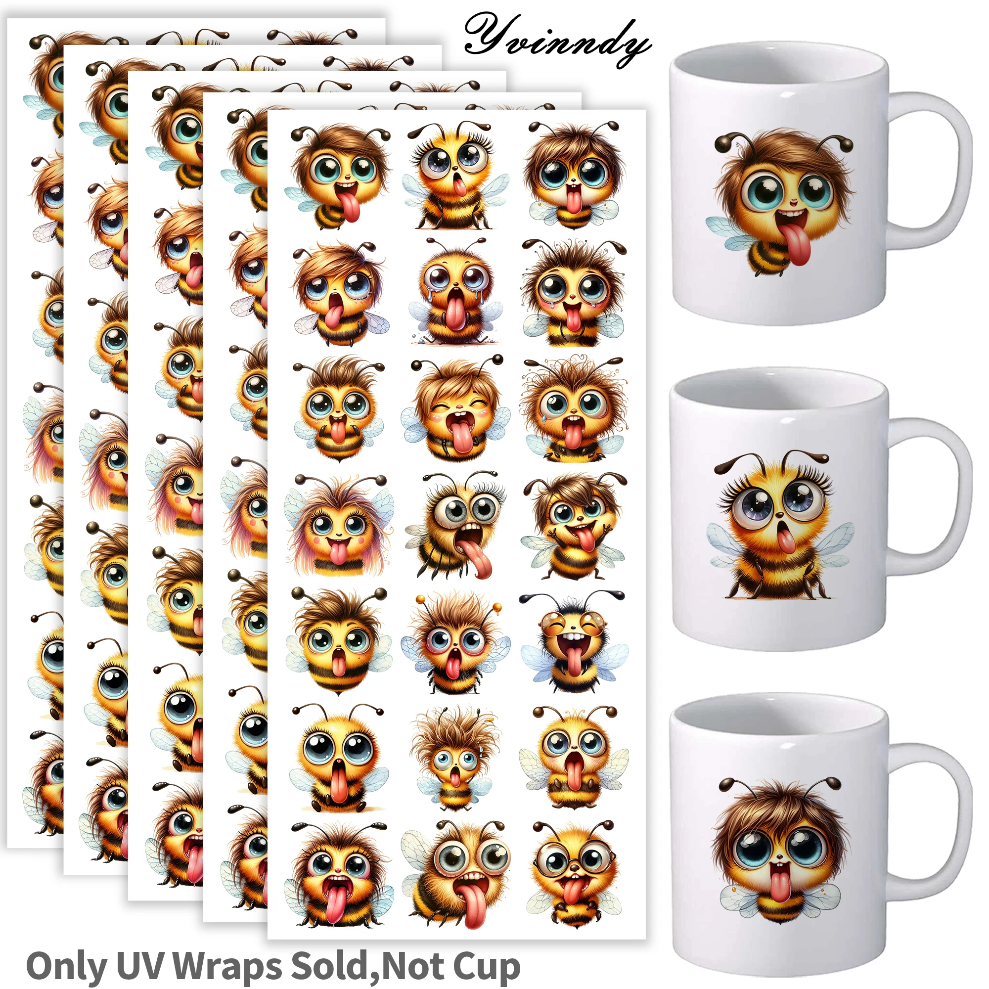 

105Pcs/Set Abstract bee decoration UV DTF Transfer Sticker DIY Craft Kits with Crystal Label 16oz Glass Jars Wrap Stickers