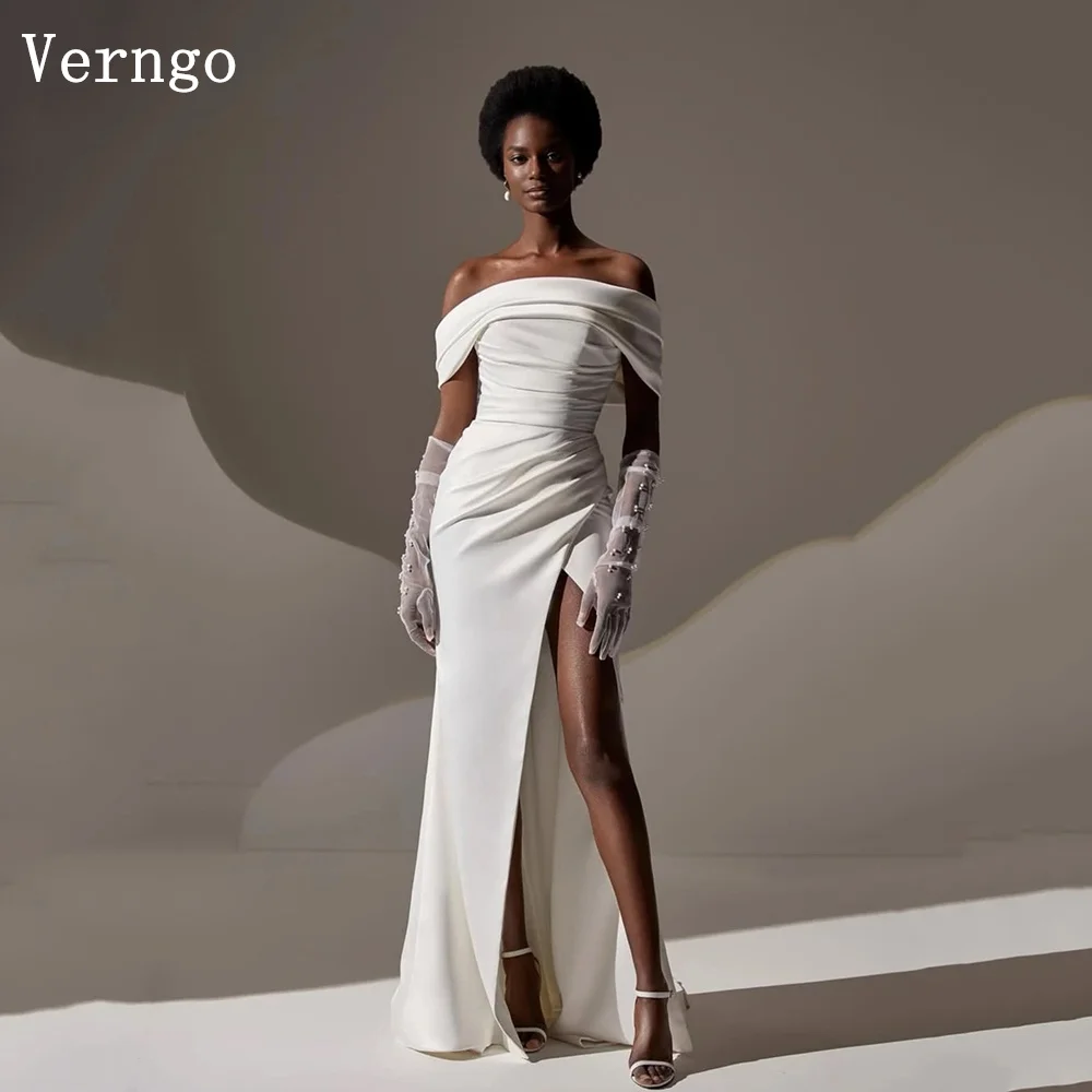 

Verngo Simple Mermaid Wedding Dresses Off The Shoulder Front Split Bridal Gowns Women Classy Bride Dresses Customized