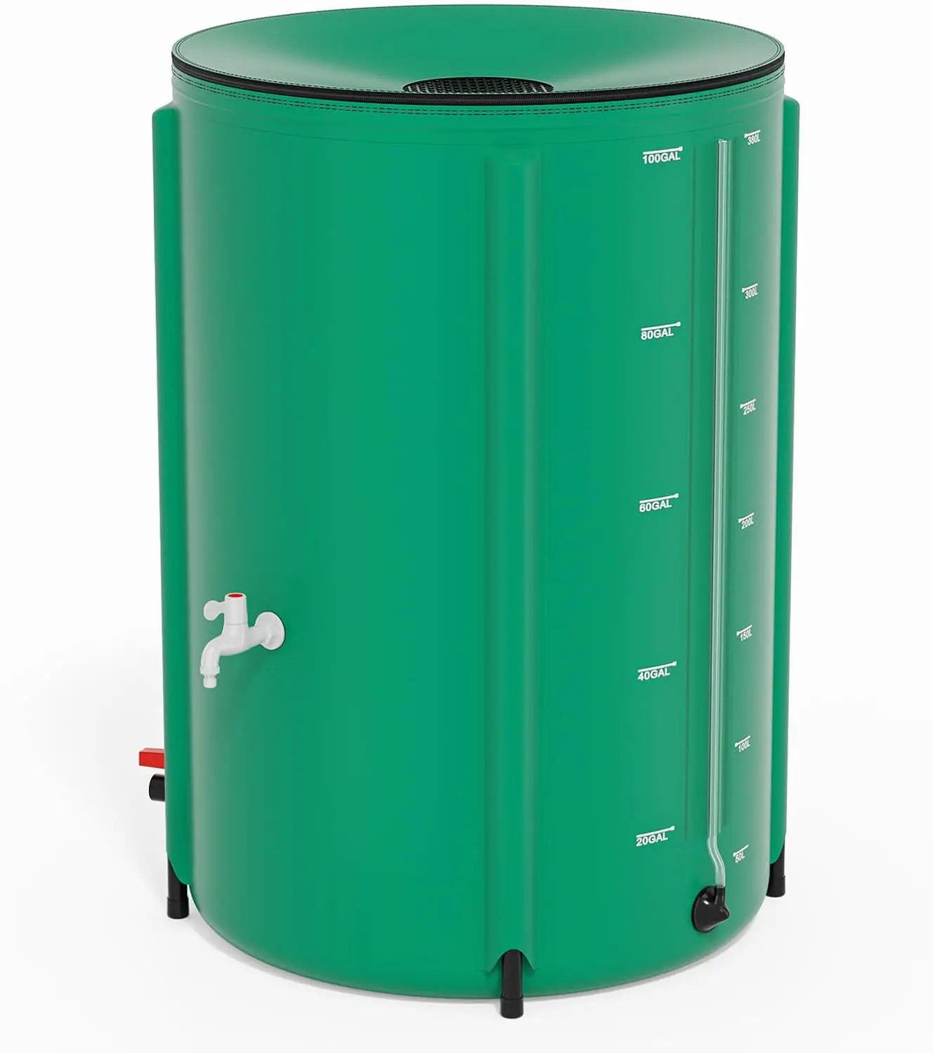 VINGLI Collapsible Rain Barrel Portable Rain Water Collection (Green, 100 Gal w/Scale Line)