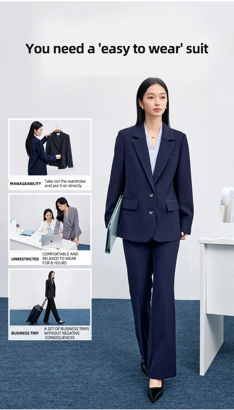 SENTUBILA Einfarbige Blazer für Damen 2026 Herbst Reverskragen Einreihig Zweiknopf Gerade Locker Sitzender Maßgeschneiderter Mantel 153XC8811X – Detail 15