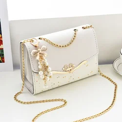 Trendy Fashion Ladies Crossbody piccola borsa quadrata borsa a tracolla per ragazze croce quadrata nappa ciondolo paillettes impreziosito PU poliestere