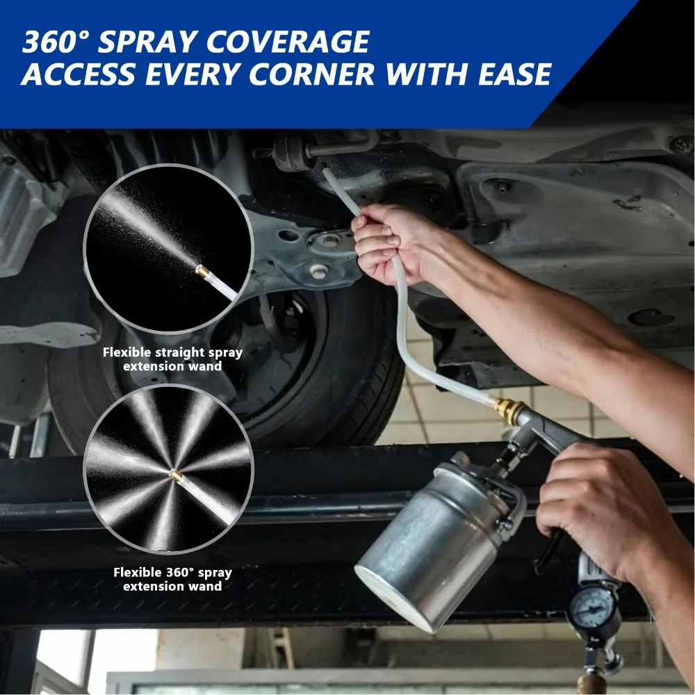 7pcs Quick Release Undercoating Spray Gun Kit Large Opening Tank Straight Spray Hose Paint Spray Gun Set Pressure Gage