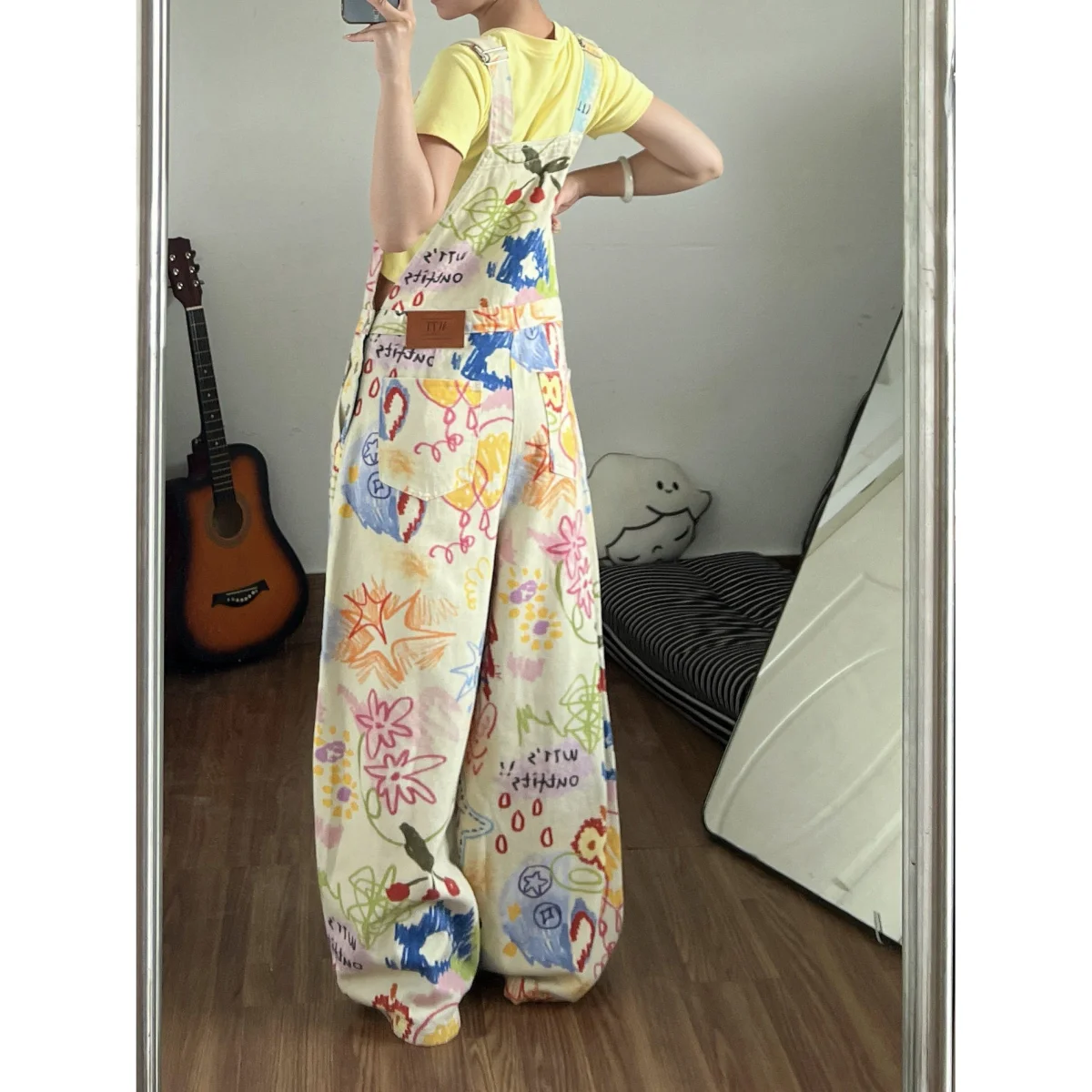 Women Graffiti Print Overalls Japanese Harajuku Gothic Jumpsuit Vintage Y2K Wide Leg Loose Casual Streetwear Dungarees Plus Size