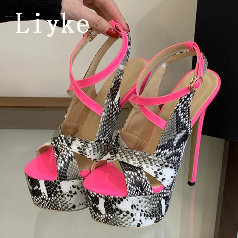 Liyke Sexy Extreme Thin High Heels Woman Platform Sandals Fashion Leopard Print Thick Bottom Ankle Buckle Strap Summer Shoes view 4