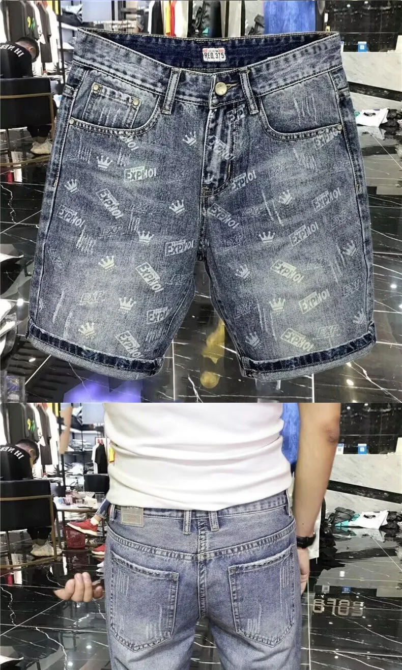 Luxury Denim Casual Short 2025 New Summer Short Jeans Pants For Men Washed Printed Fashion Korean Punk Trendy Cowboy Pants