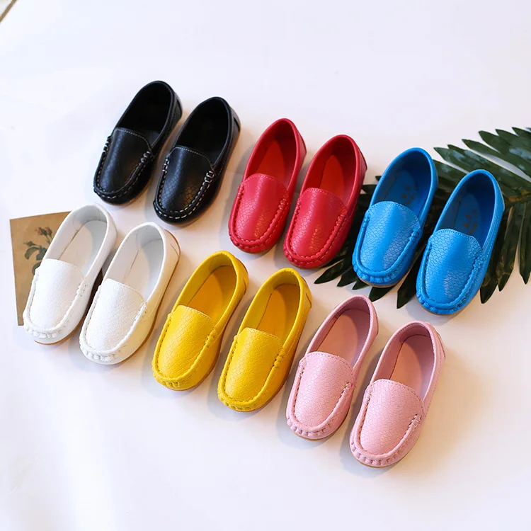 Kids'Casual Shoes Solid Color PU Leather Fashion Spring Flat Shoes For Children Anti-slip Black White Shoes Size 21-36