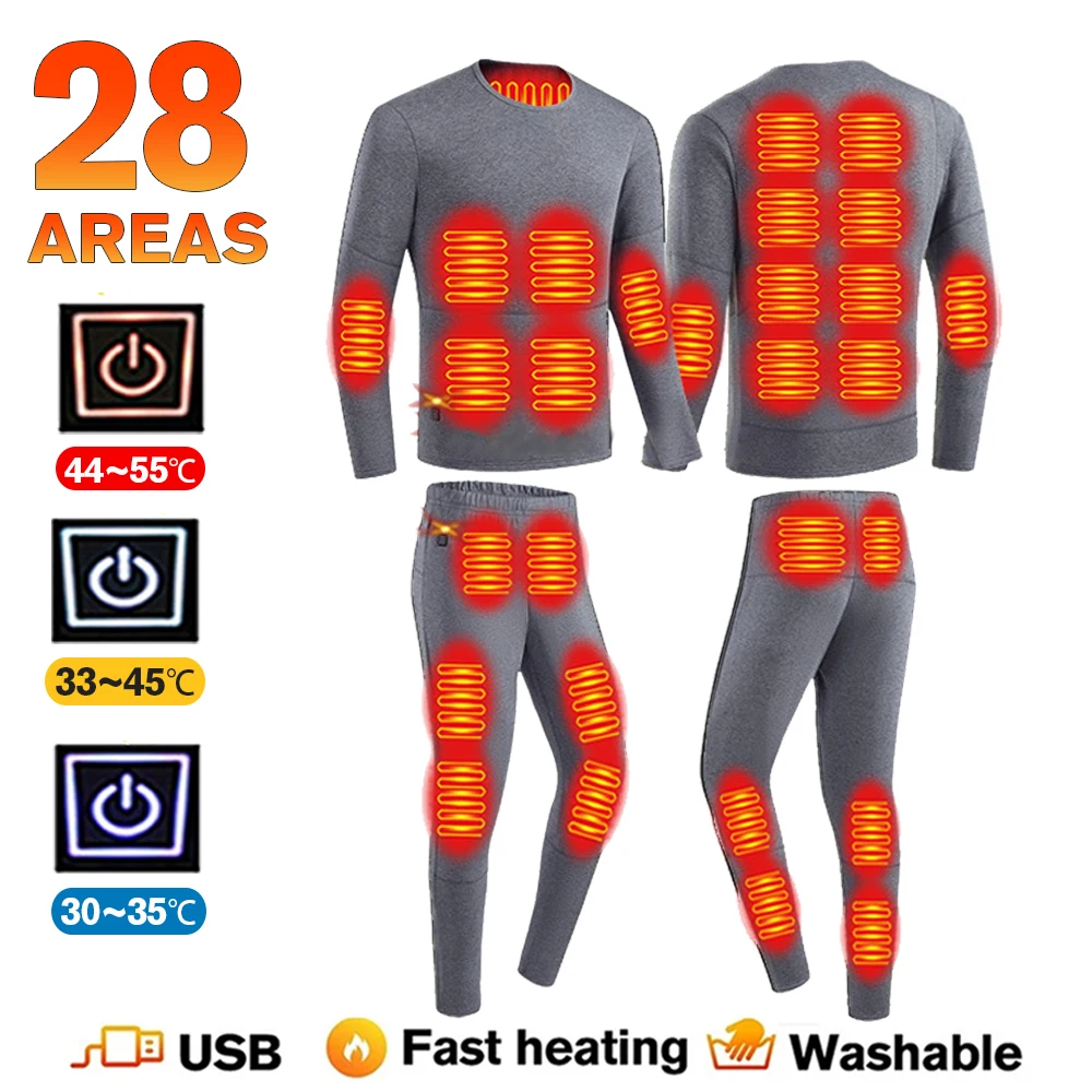 

Seft Heated Thermal Underwear Winter Men Heating Jacket Skiwear Heated Jacket Fleece Warm Top Pants USB Heating Clothing