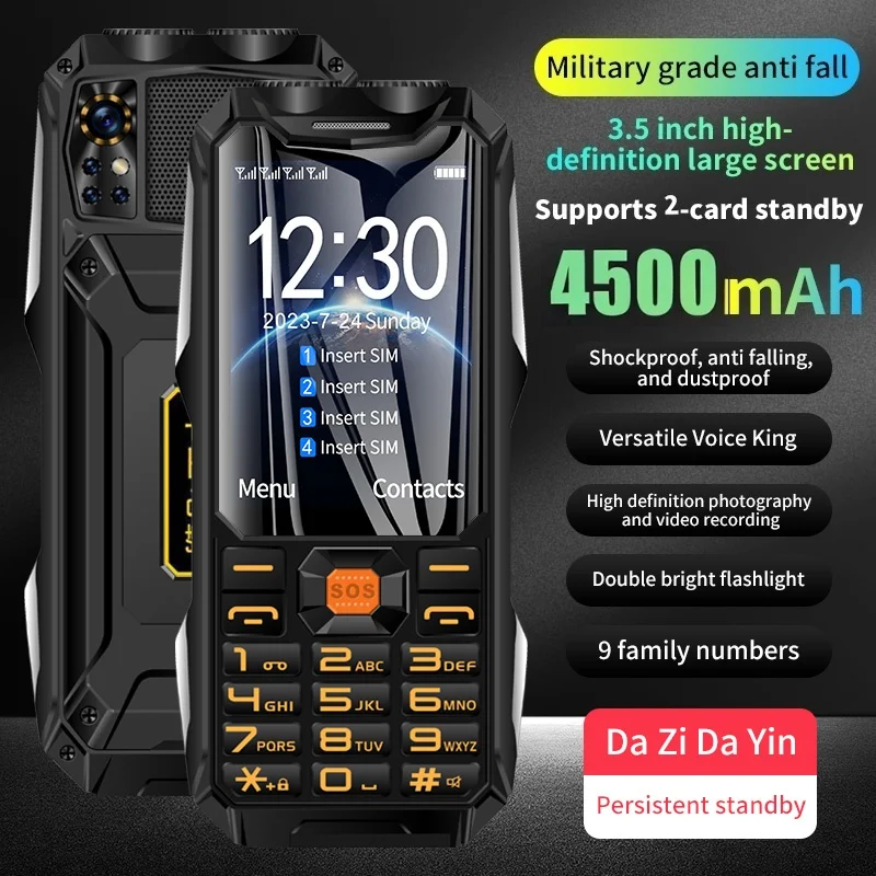 

YEEMI Q9-1 LTE 4G Mobile Phone 2 SIM Cards Rugged Bar Cellphone 3.5'' HD Display Big Battery Loud Voice Large Button Dual Torch