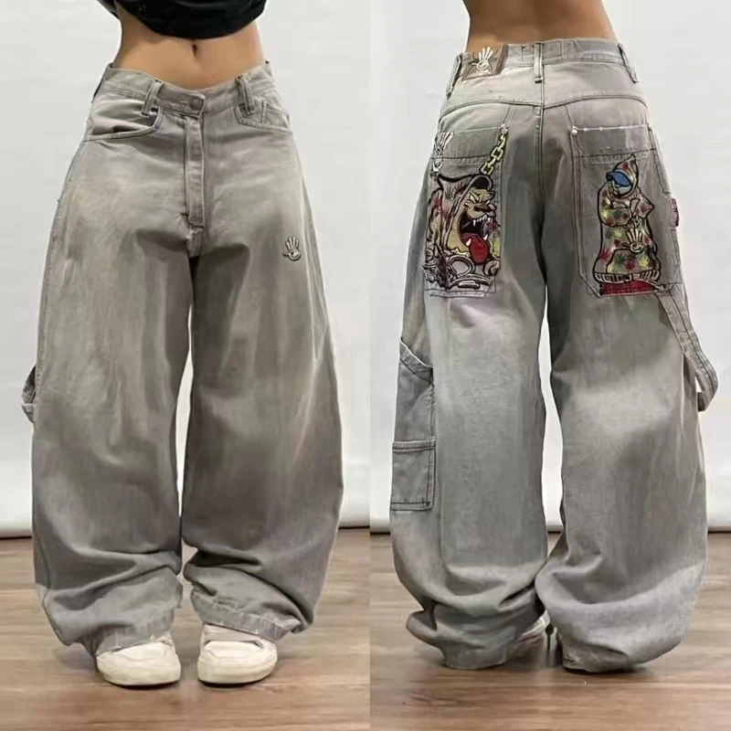 2024 raro vintage y2k ecko plex dj bolso gigante perna larga jeans baggy rua casual calças de alta qualidade para homens e mulheres