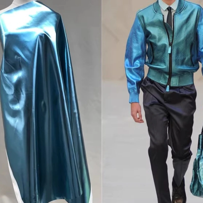 

Stretch Metallic Leather With Shiny Sheepskin Patternm Coating Velvet Stage Costume Designer Fabric For Patchwork Sewing AC016