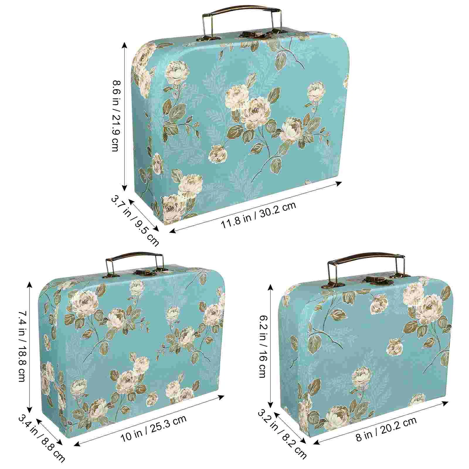 3 Pcs Gift Box Three Piece Child Travel Boxes Paperboard Suitcases Flower Decorative for Home Storage