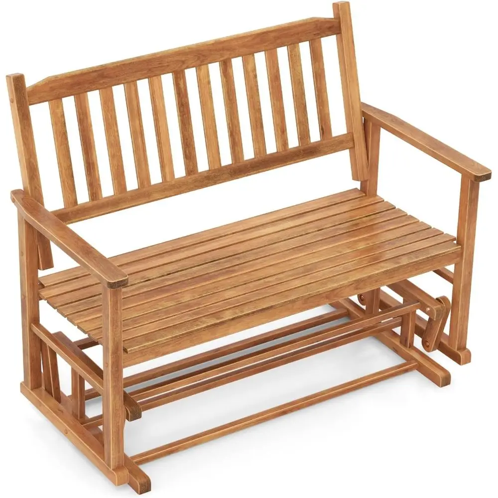 

Двухместная деревянная скамья-глайдер для улицы с реечным сиденьем и подлокотниками, идеально подходит для веранды, сада, террасы (натуральное дерево)