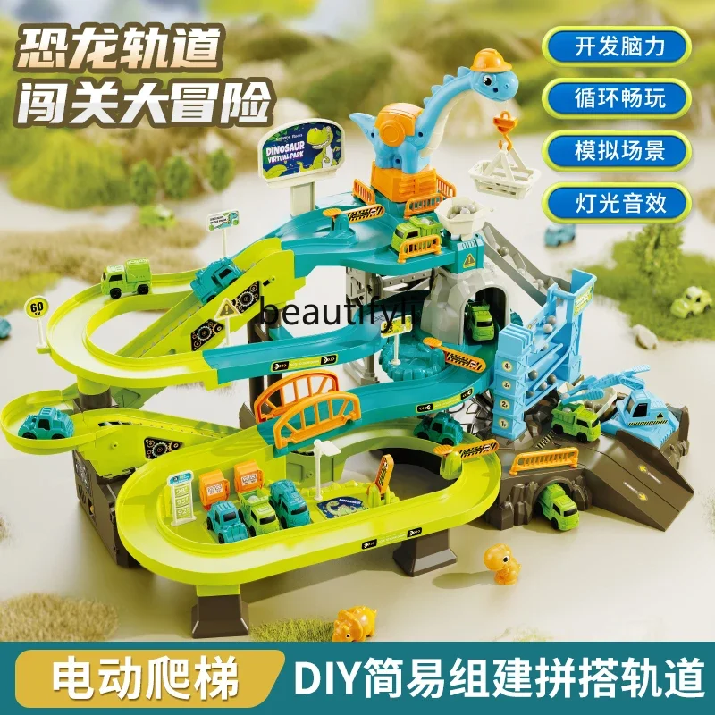 Dinosaurus railcar coasting kereta kecil tempat parkir mobil mainan besar petualangan anak laki-laki puzzle