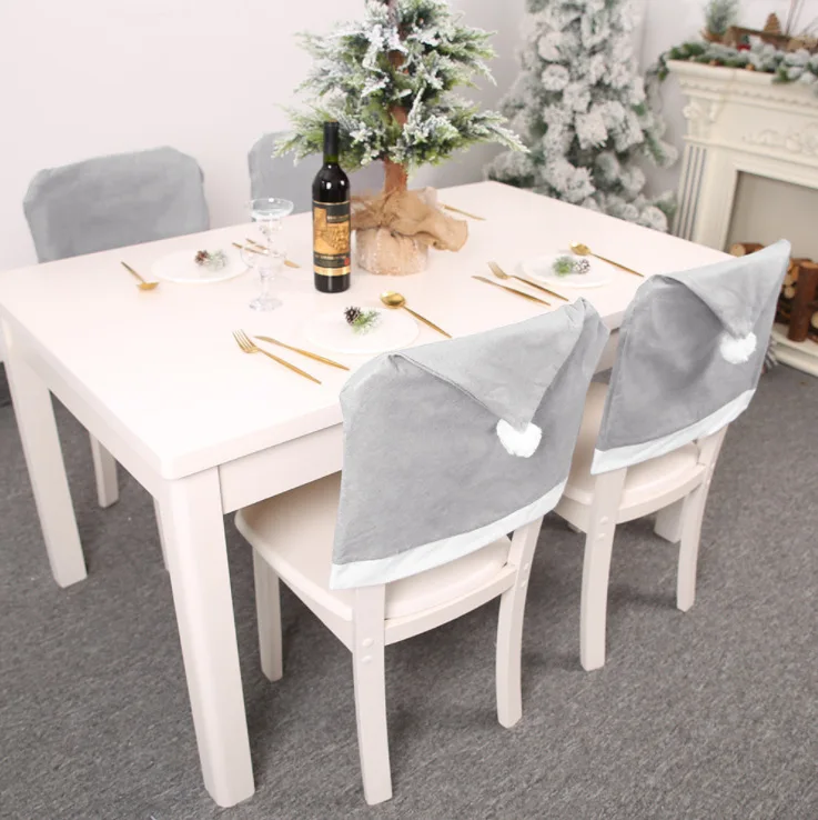 2/4pcs Christmas Decoration Supplies Gray Non-woven Fabric Chair Cover Stool Cover Christmas Chair Cover Large Hat