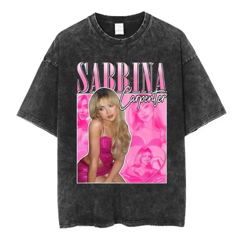 Sweet Fashion Aesthetic T-shirts Sabrina Carpenter Short N' Sweet Tour Vintage Washed T Shirts Fans Gift Casual Loose Streetwear