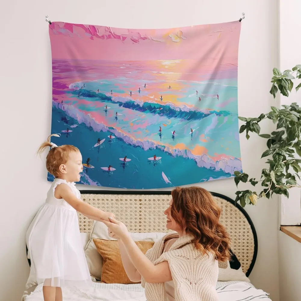 Oversized Boho Sunset Beach Tapestry Polyester Wall Hanging Coastal Tropical Ocean Art Decor Abstract Nursery Bedroom Boho Livin