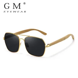 GM Fashion retro metallic square sunglasses for women and men luxury designer brands popular driving bamboo and wood sunglasses