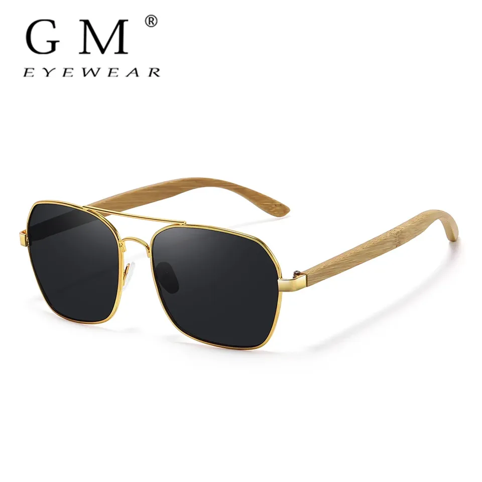  GM Fashion retro metallic square sunglasses for women and men luxury designer brands popular driving bamboo and wood sunglasses 