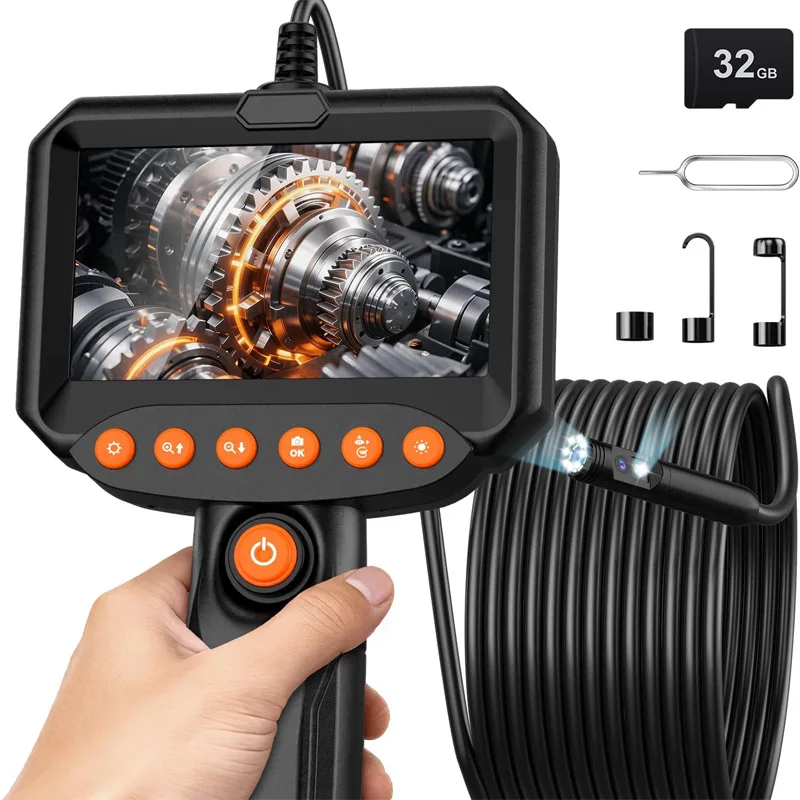 Dual Lens Industrial Endoscope Camera with Lamp 1920P High Definition 4.3 Inch Crystal Display Camera Semi-rigid