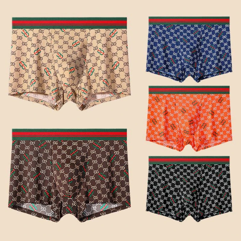 

Новинка, мужское нижнее белье из ледяного шелка, боксеры с низкой талией, шорты, брюки, боксеры с отдельным открытым складом, тонкие трусы с принтом, трусы