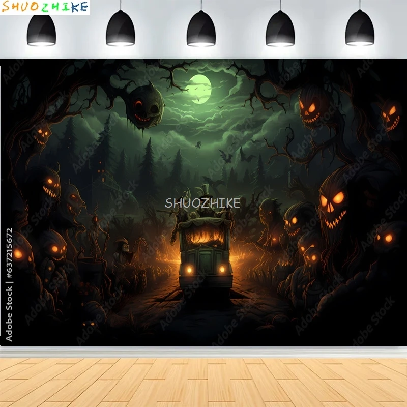 Хэллоуин День Темный кладбище Сцена Фотофоны Замок Крендовище Фестиваль ужасов Вечеринка Фотостудия Фон KB-03