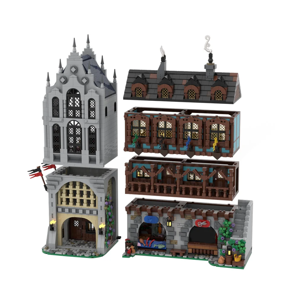 

MOC Medieval Town Square Diorama Building Blocks Castle Collector's Edition Historic Scene for Advanced Builders