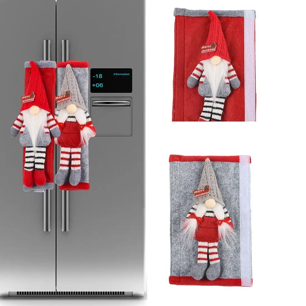 2Pcs Handle Protective Cover Christmas Refrigerator Handle Handlebar Gloves Faceless Doll Microwave Door Handle