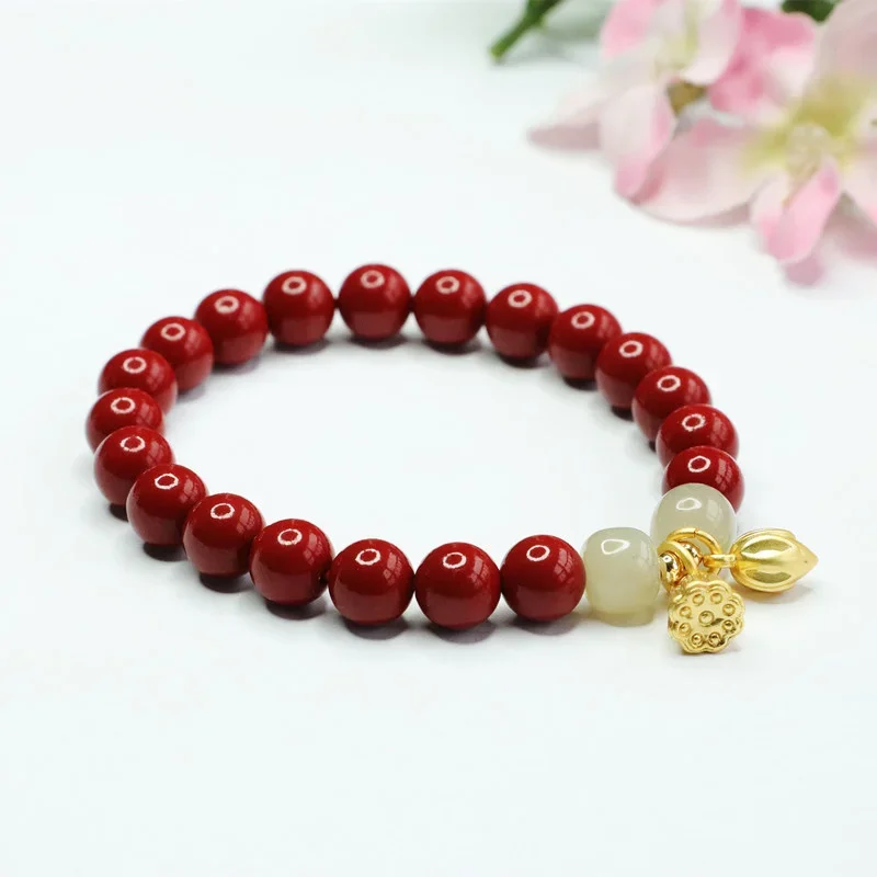 

Natural Cinnabar Bracelet Purple Gold Sand Hetian Jade Two Shihuan Bracelet Jewelry Men's and women's fine jewelry