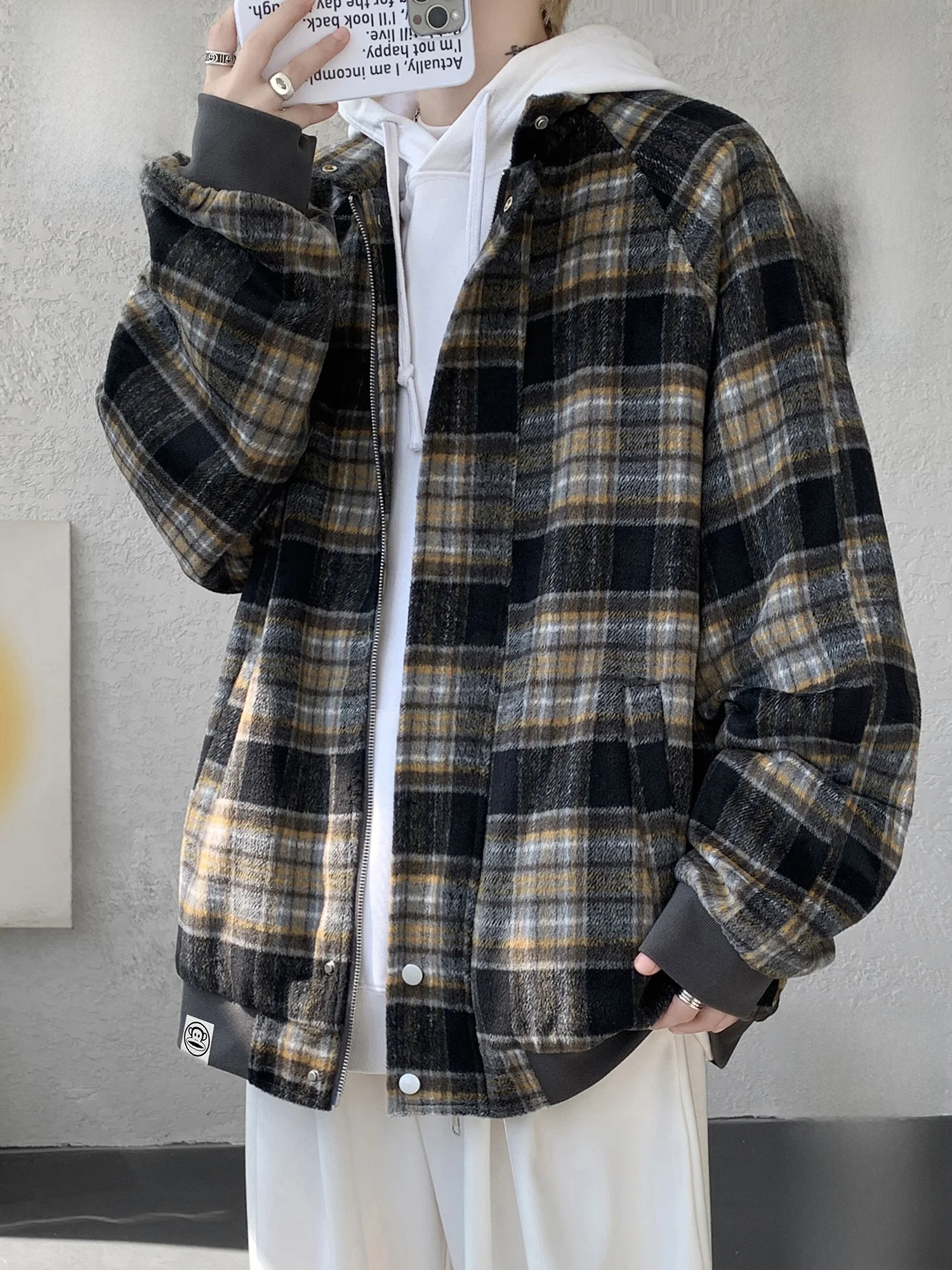 

Зимняя утепленная куртка Paul Frank для мужчин: свободное повседневное пальто в клетку с ретро-принтом обезьян, на пуговицах, из полиэфирного волокна